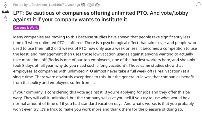 Is unlimited pto a sham or a real perk